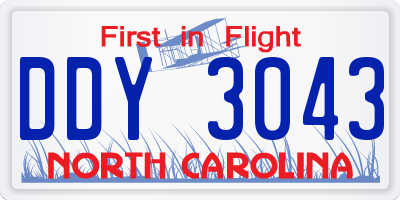 NC license plate DDY3043
