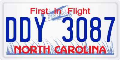 NC license plate DDY3087