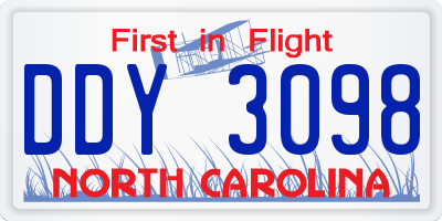 NC license plate DDY3098