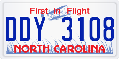 NC license plate DDY3108
