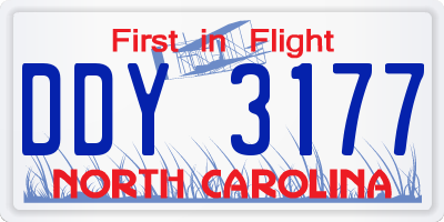 NC license plate DDY3177