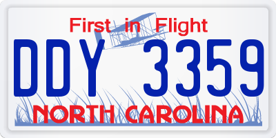NC license plate DDY3359