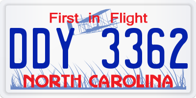 NC license plate DDY3362