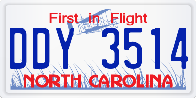 NC license plate DDY3514