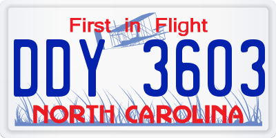 NC license plate DDY3603