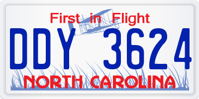 NC license plate DDY3624