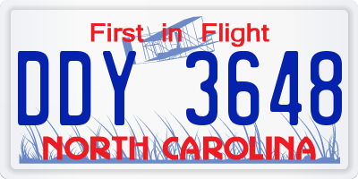 NC license plate DDY3648