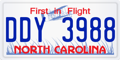 NC license plate DDY3988