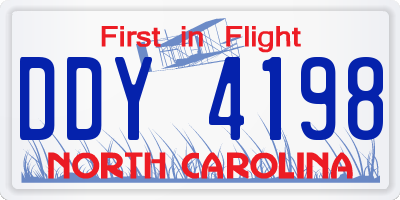 NC license plate DDY4198