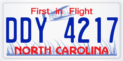 NC license plate DDY4217