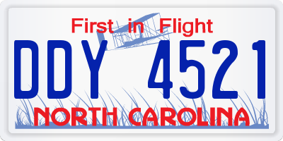 NC license plate DDY4521