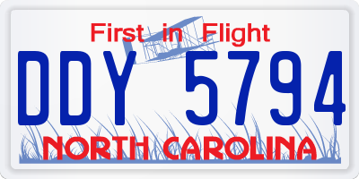 NC license plate DDY5794