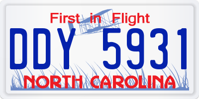 NC license plate DDY5931