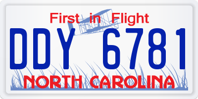 NC license plate DDY6781