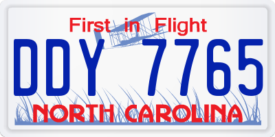 NC license plate DDY7765