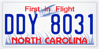 NC license plate DDY8031