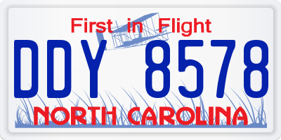 NC license plate DDY8578