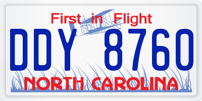 NC license plate DDY8760