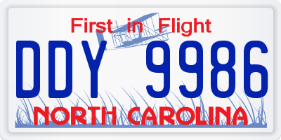 NC license plate DDY9986