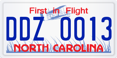 NC license plate DDZ0013