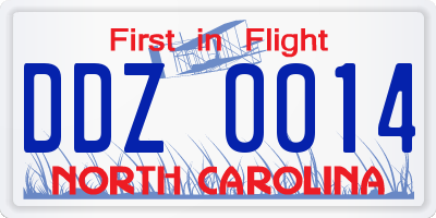 NC license plate DDZ0014