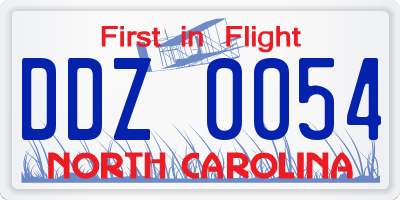 NC license plate DDZ0054