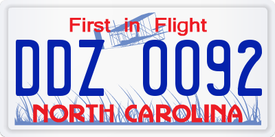NC license plate DDZ0092