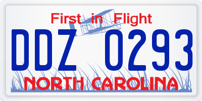 NC license plate DDZ0293
