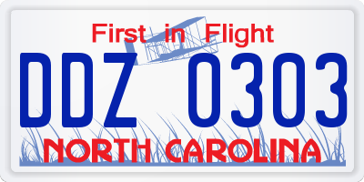 NC license plate DDZ0303