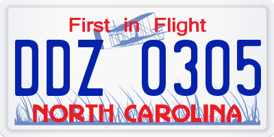 NC license plate DDZ0305