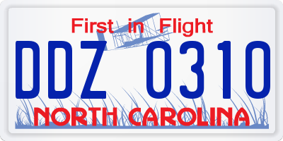 NC license plate DDZ0310