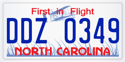 NC license plate DDZ0349