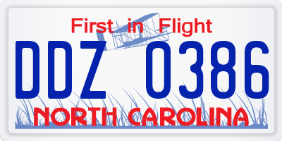NC license plate DDZ0386