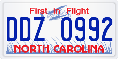 NC license plate DDZ0992
