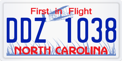 NC license plate DDZ1038