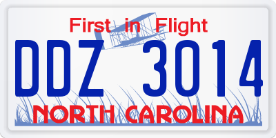 NC license plate DDZ3014