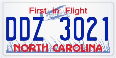 NC license plate DDZ3021