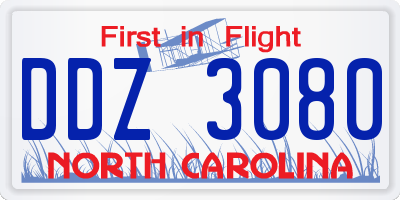 NC license plate DDZ3080