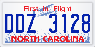 NC license plate DDZ3128
