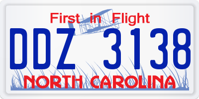 NC license plate DDZ3138