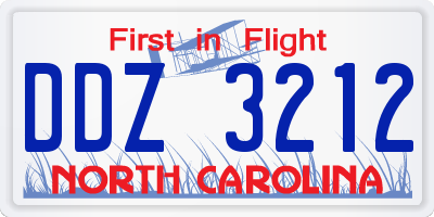 NC license plate DDZ3212