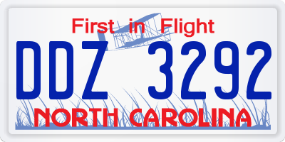 NC license plate DDZ3292