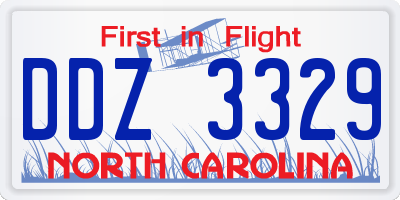 NC license plate DDZ3329