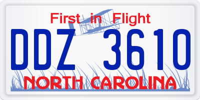 NC license plate DDZ3610