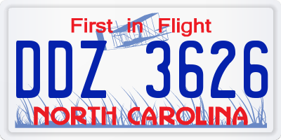 NC license plate DDZ3626