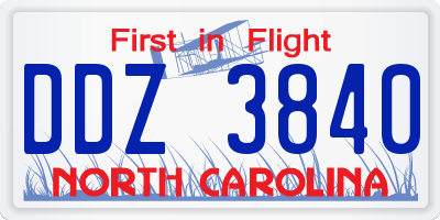 NC license plate DDZ3840