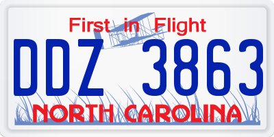NC license plate DDZ3863
