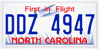 NC license plate DDZ4947