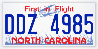 NC license plate DDZ4985