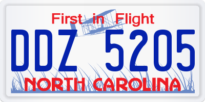 NC license plate DDZ5205